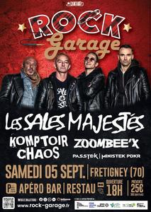 📍 Festival Rock-Garage - Fretigney-et-Velloreille (70) - 📅 5 septembre - 🖤 LES SALES MAJESTÉS + KOMPTOIR CHAOS + ZOOMBEE'X + PASSTEK ET MINISTEK PDKR
